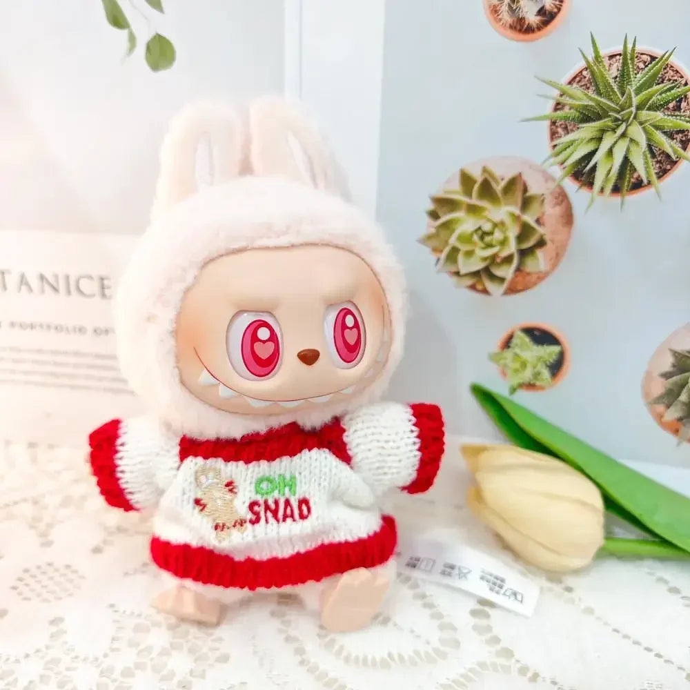 Labubu Doll Clothes Outfit Set For Mini Labubu Idol V1 V2 Christmas Cookie Man Sweater Hat Scarf New Year Party Costume Gift