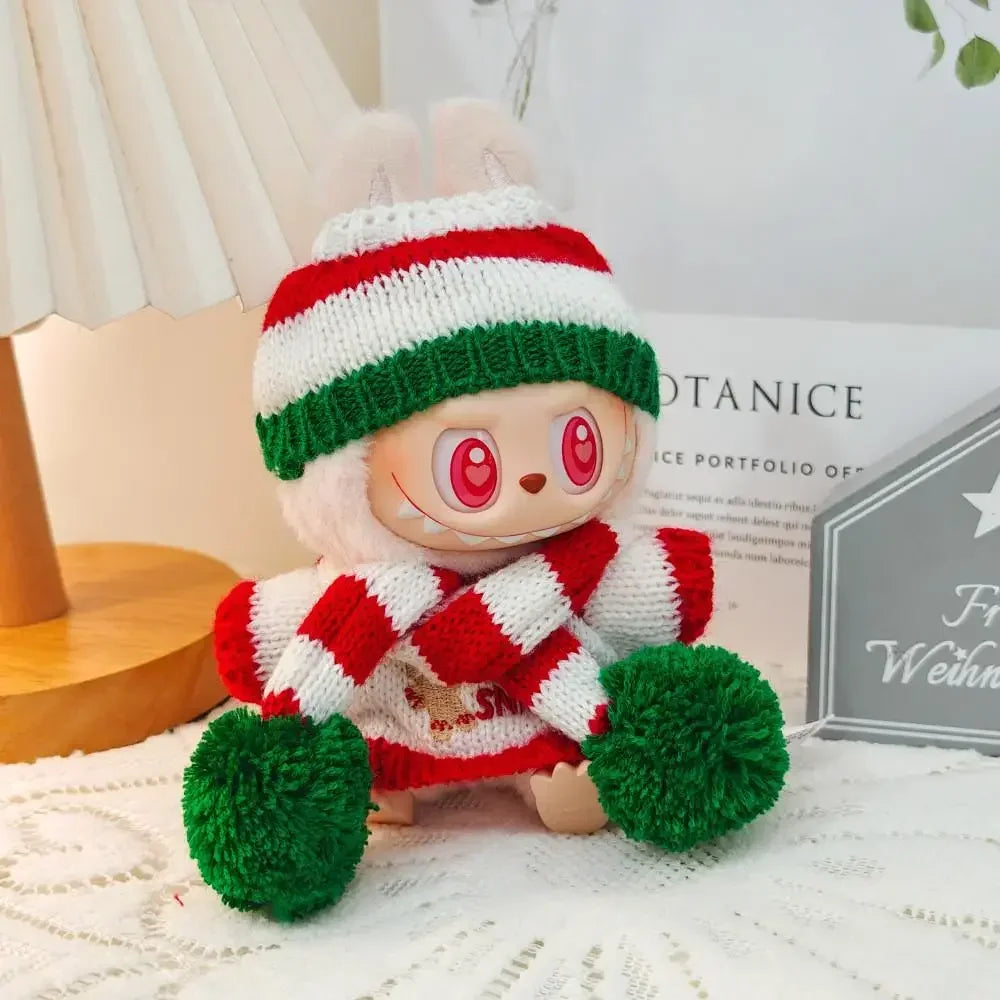 Labubu Doll Clothes Outfit Set For Mini Labubu Idol V1 V2 Christmas Cookie Man Sweater Hat Scarf New Year Party Costume Gift